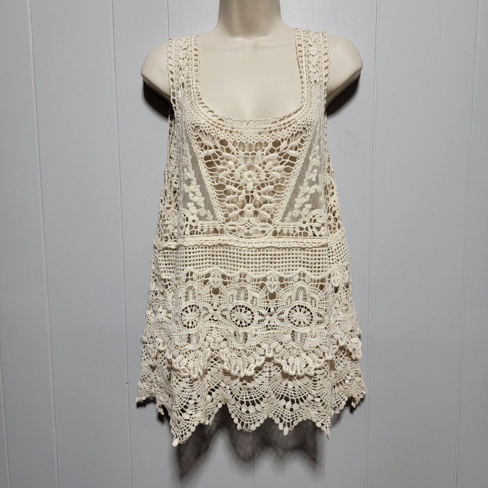 Noelle Ivory Crochet Lace Sleeveless Top PD-52-B NWT S/M Boho Festival Summer